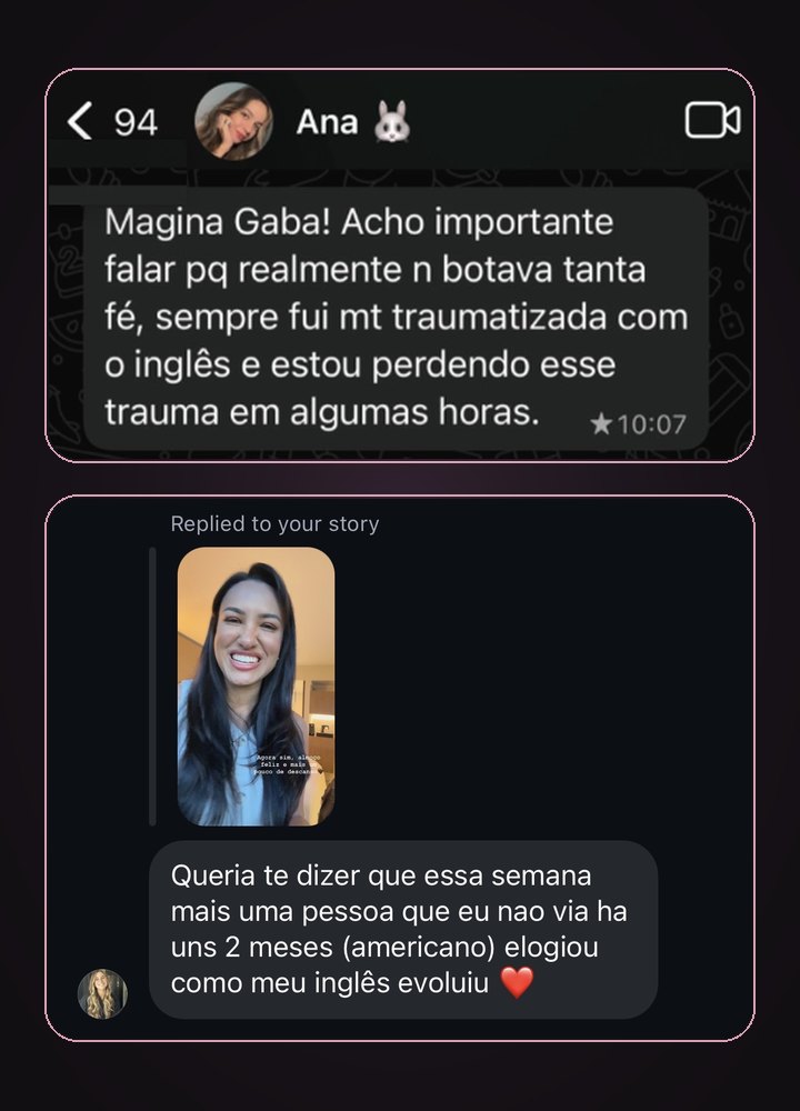 Feedbacks de alunas da mentoria Speak Like a Boss