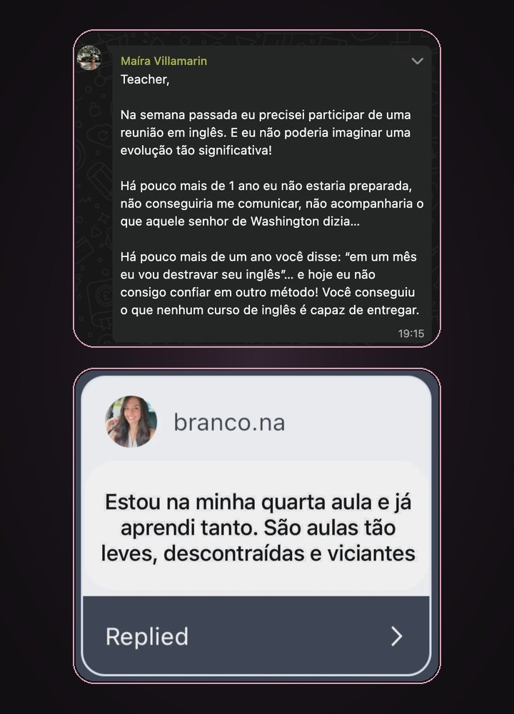 Feedbacks de alunas da mentoria Speak Like a Boss