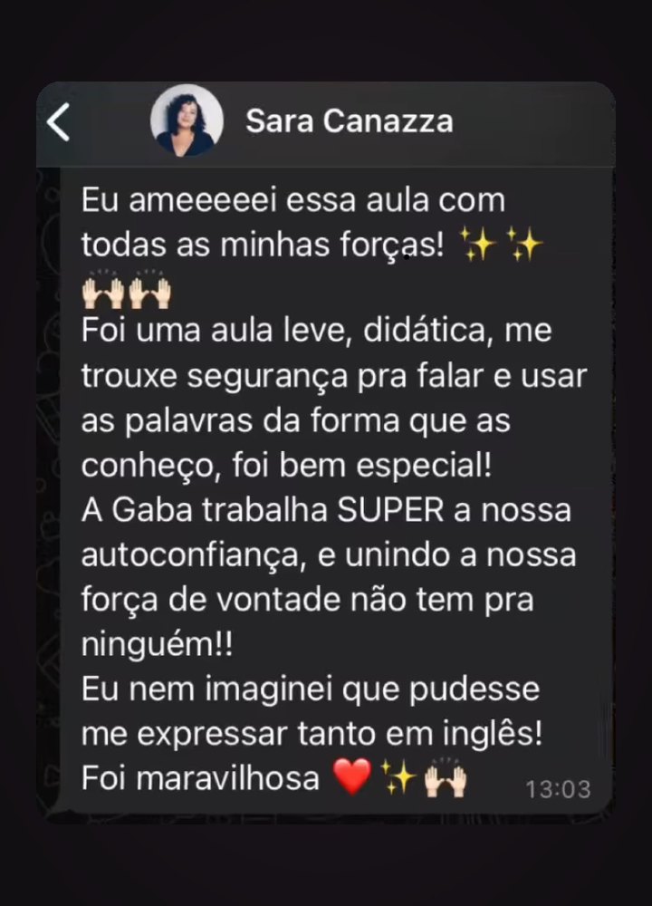 Feedback da aluna Sara da mentoria Speak Like a Boss